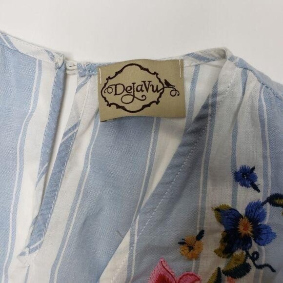 Deja Vu Striped Embroidered Floral Sleeveless one piece Romper Small summer - Picture 4 of 6